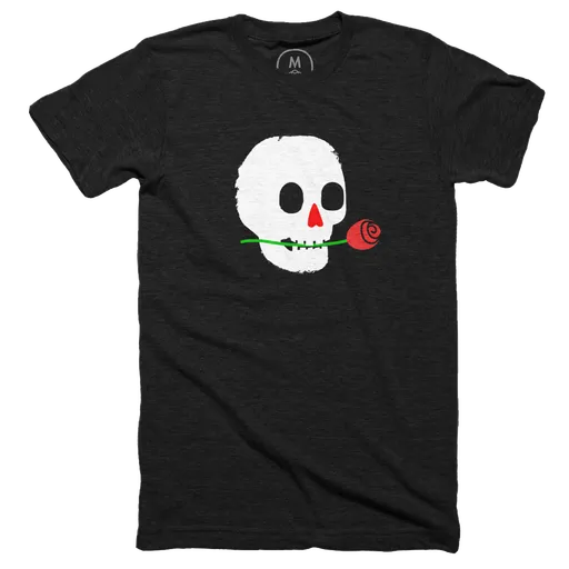 skull with rose and love heart nose