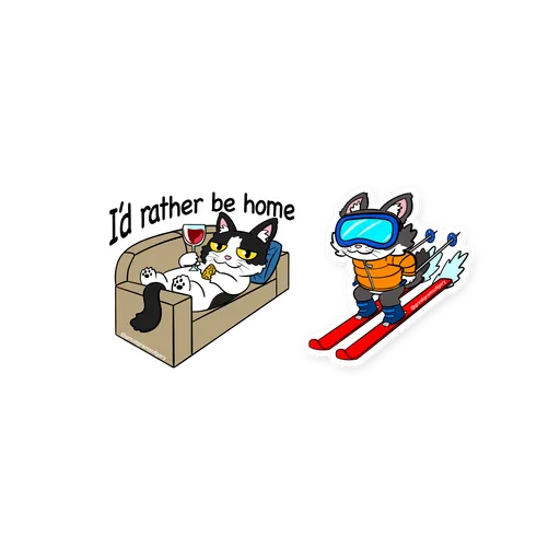 Gary the Cat Skiing + Home Sticker Pack