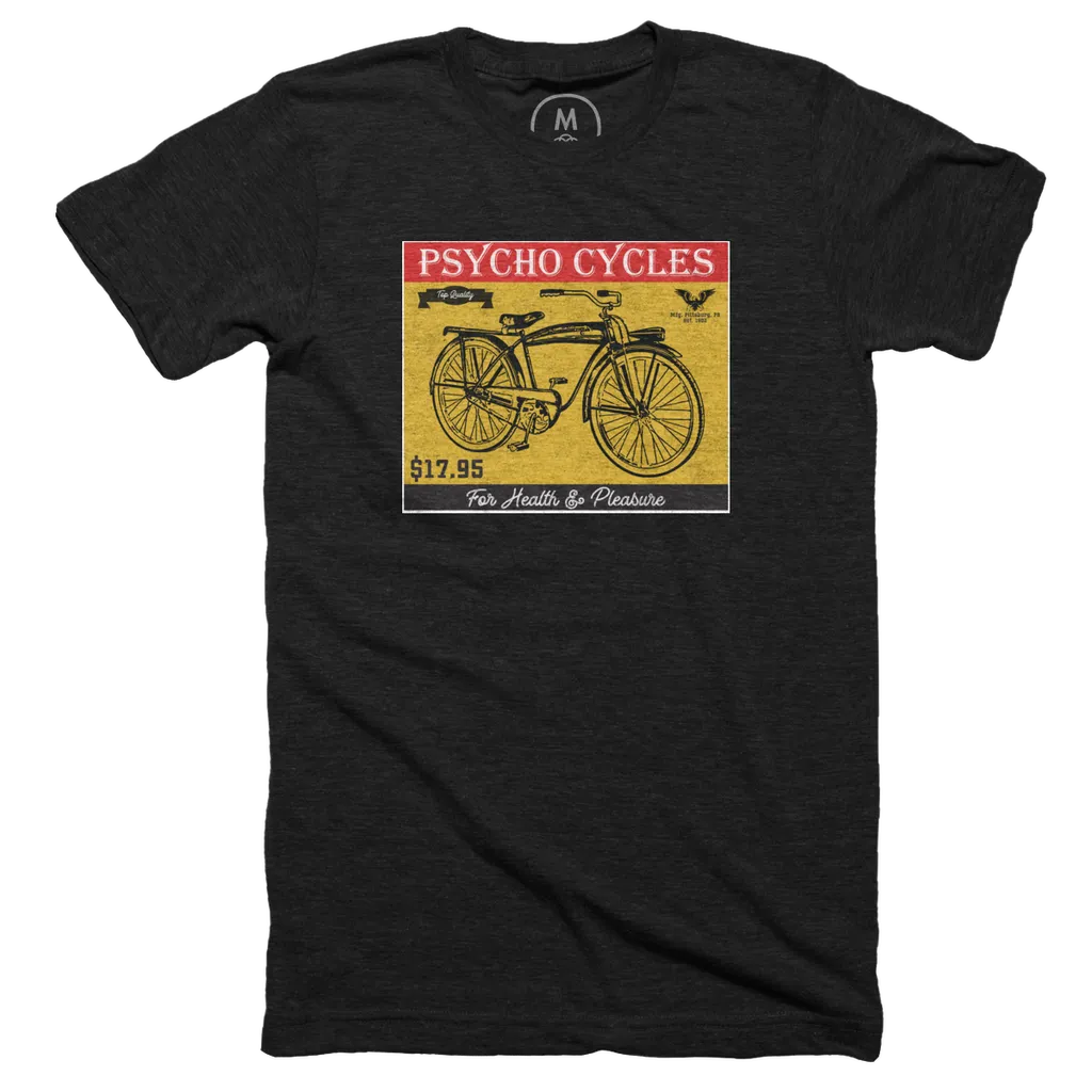 Psycho Cycles - Vintage Bike Ad” graphic tee, pullover crewneck