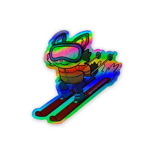 Gary the Cat Skiing Sticker (Holographic)