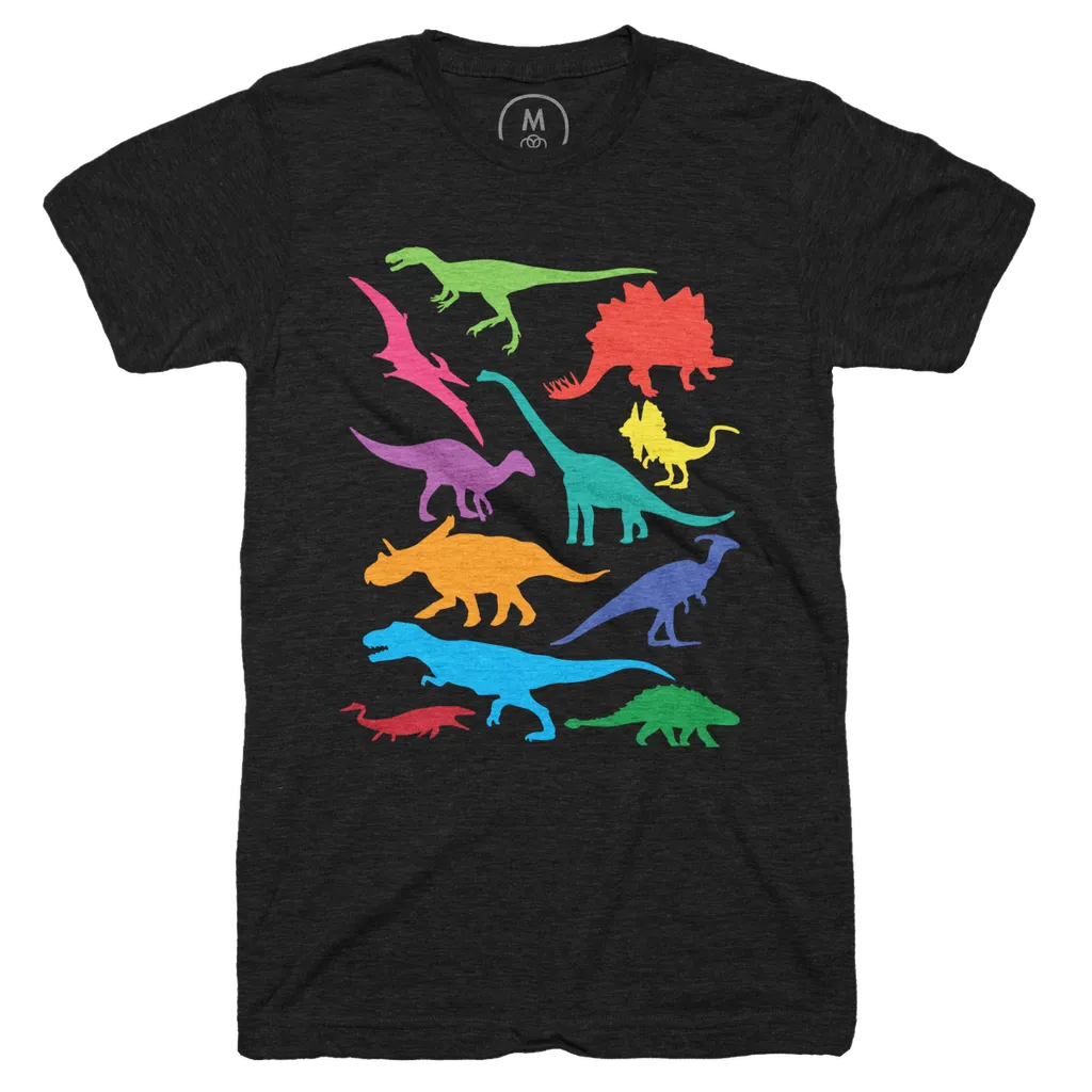 “Technicolor Dinos” graphic tee, pullover crewneck, pullover hoodie ...