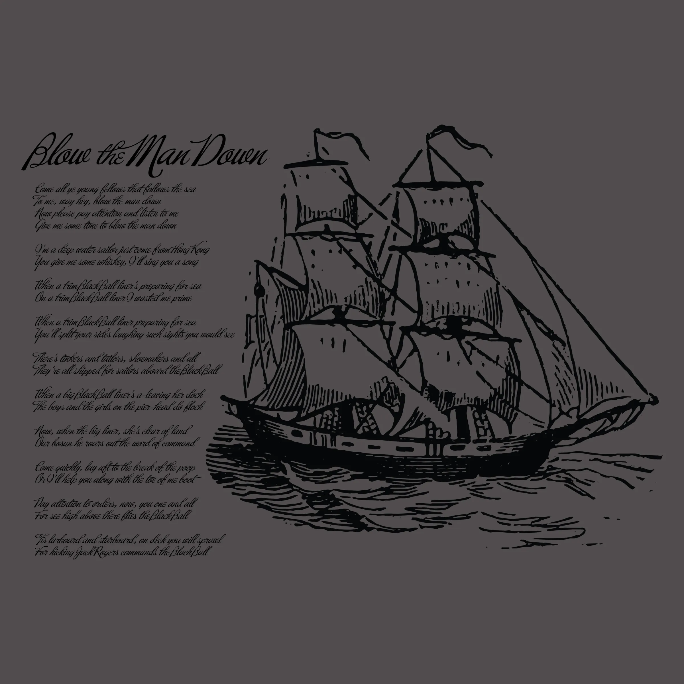 Sea Shanty Lyrics for Blow the Man Down and Vintage Ship graphic