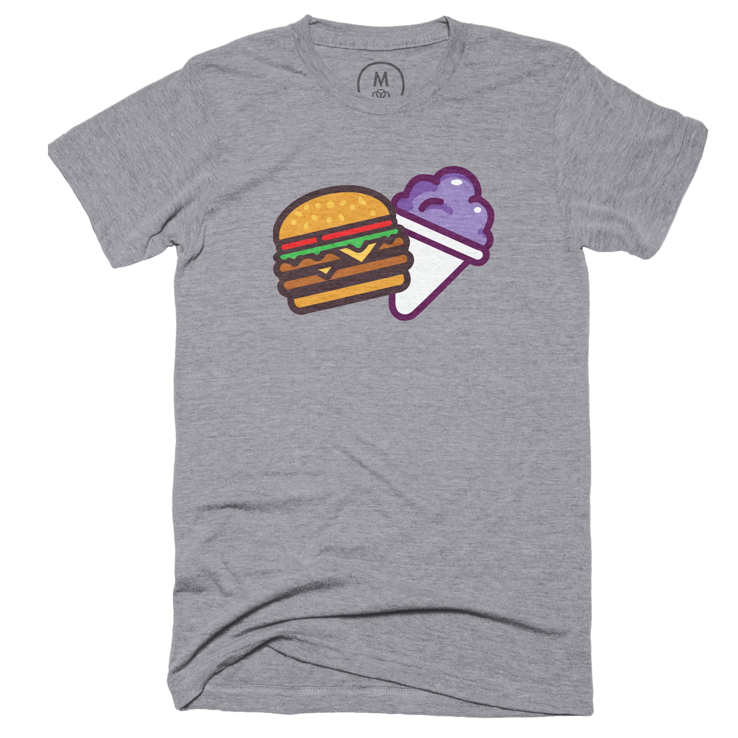 Burger and a Grape Snow Cone” graphic tee, pullover crewneck